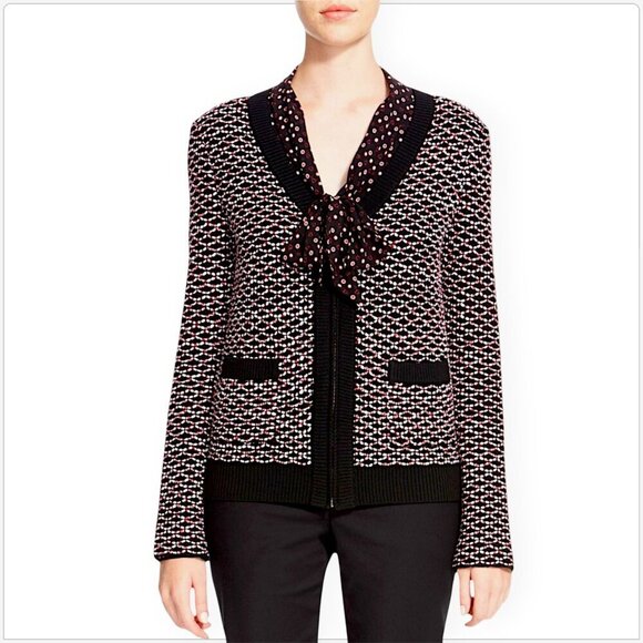 St. John Collection Regatta Diamond Weave Zip Front Knit Jacket Cardigan NWT M - Picture 1 of 6